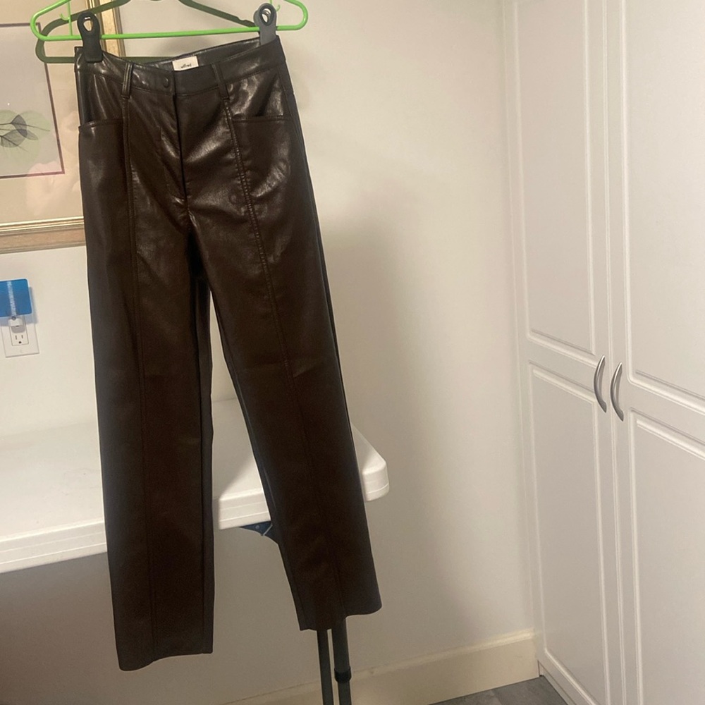 Aritzia dark brown vegan leather rebel pants